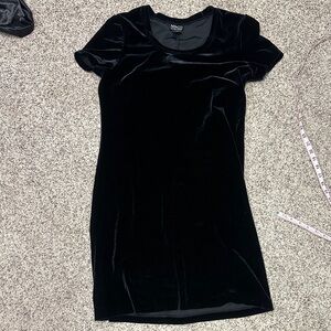 New York & Company Black Velvet Short Sleeve Mini Dress